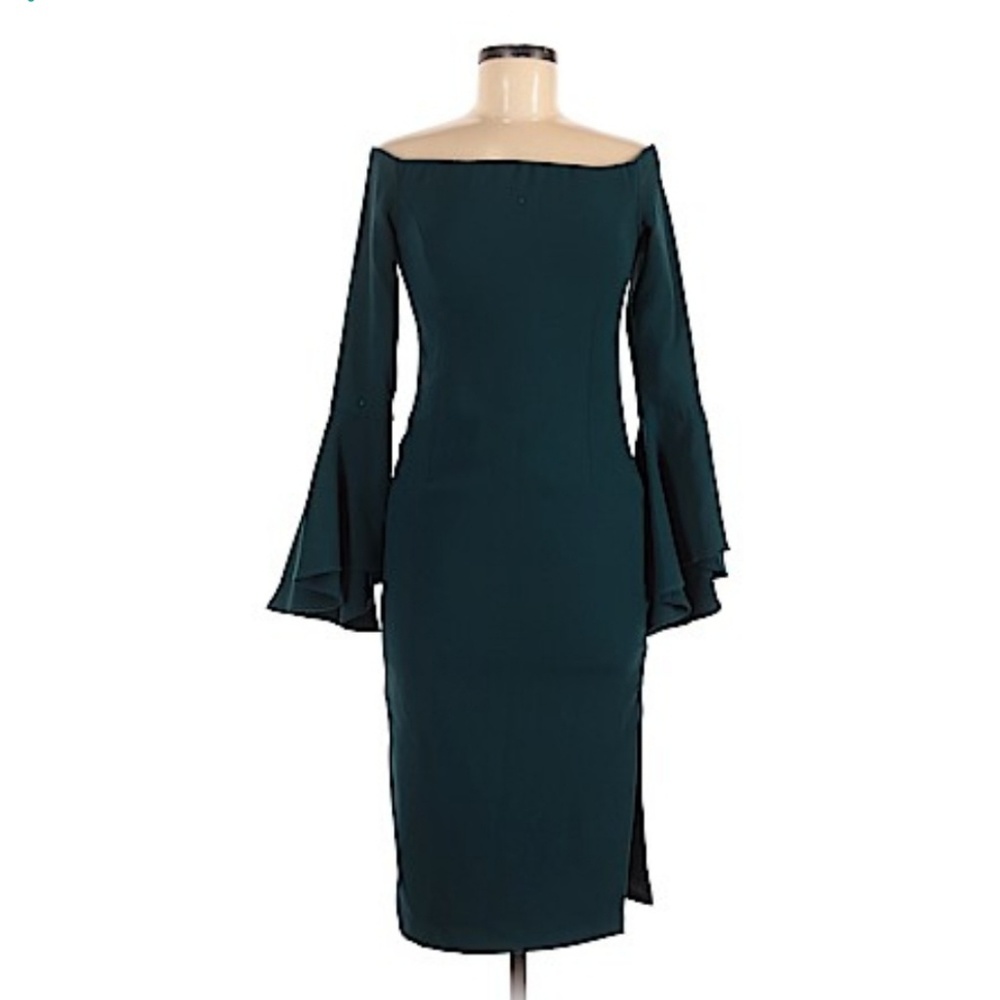 Bardot Green Off the Shoulder Bell Sleeve Dress Size 6